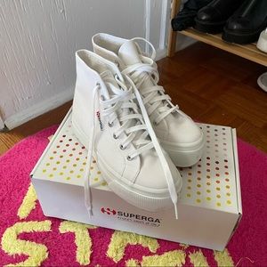 Superga hi top tank white platforms